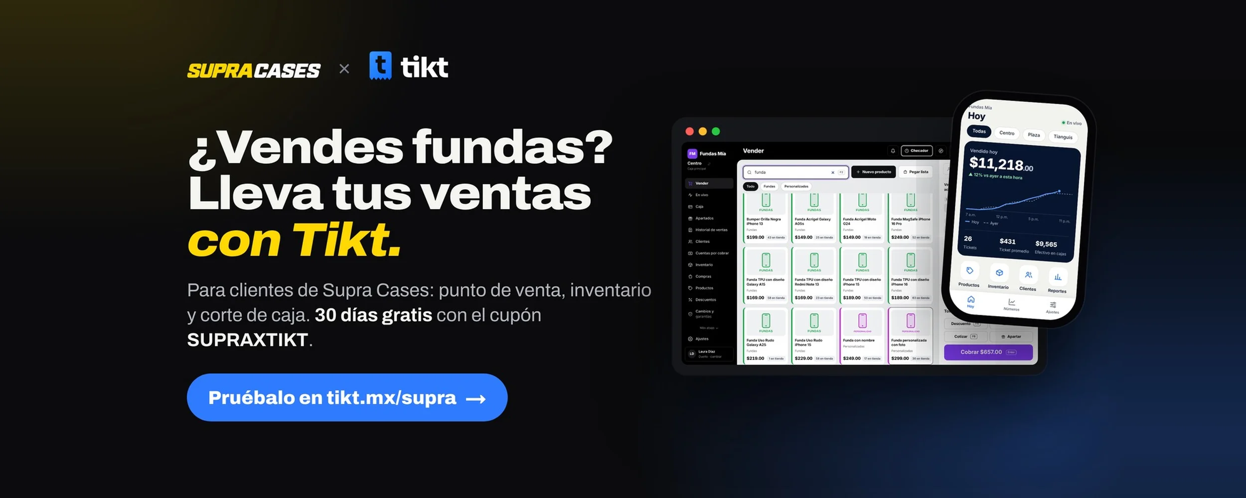 Supra Cases x Tikt: lleva tus ventas de fundas con Tikt, 30 días gratis con el cupón SUPRAXTIKT